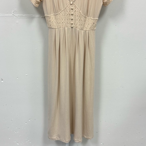 Betsey Johnson Mosaic Lace Puff-Sleeve Midi Dress Crochet Back Cream Sm JL408532 - Picture 6 of 15